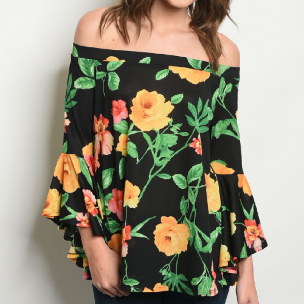 GIRLY & FLIRTY FLORAL OFF SHOULDER TUNIC TOP - Picture 2 of 3